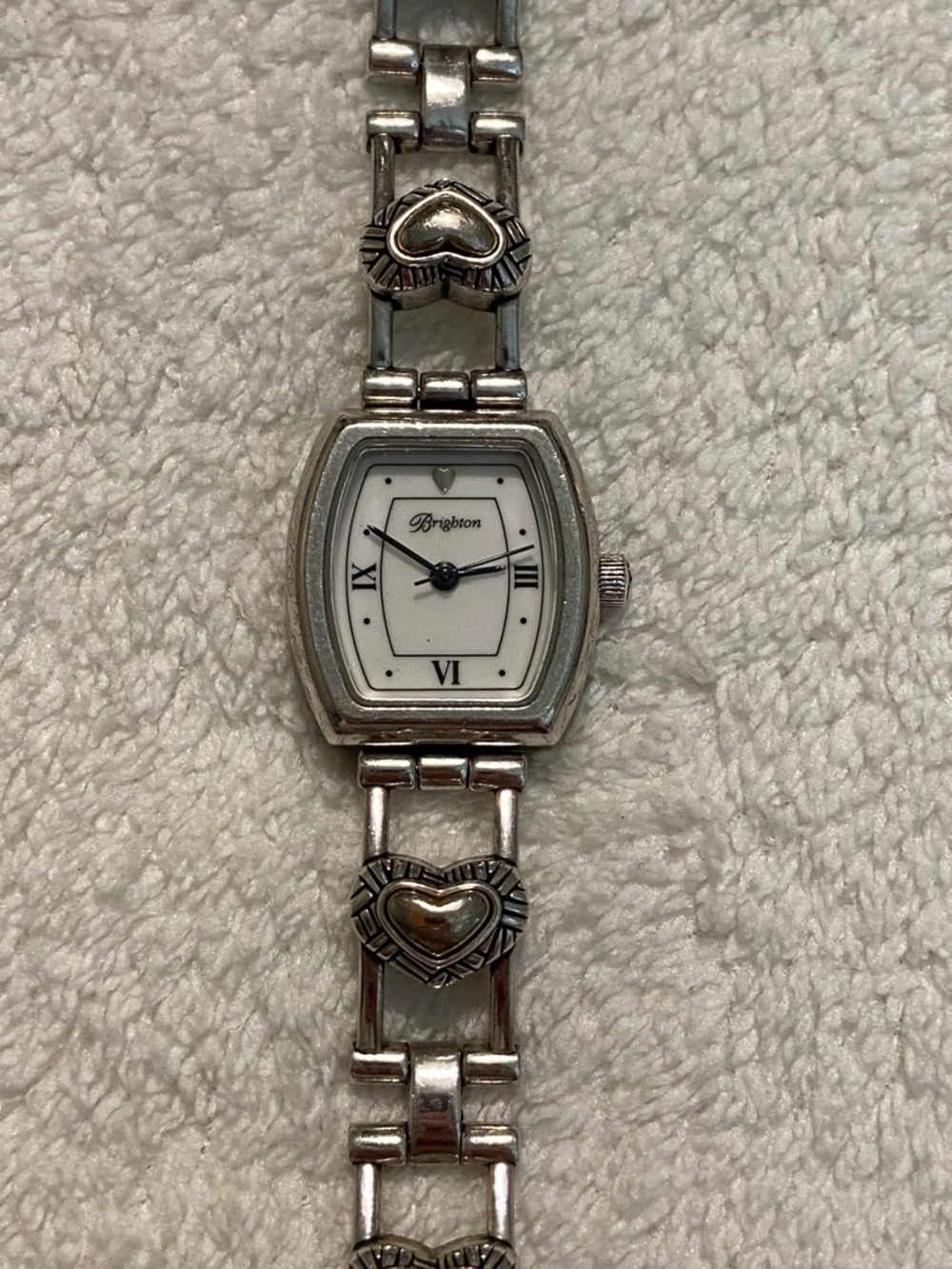 Brighton Silver Tone Heart Link Watch with White Dial